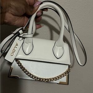 Aldo White Mini Top-Handle Satchel with Gold Chain